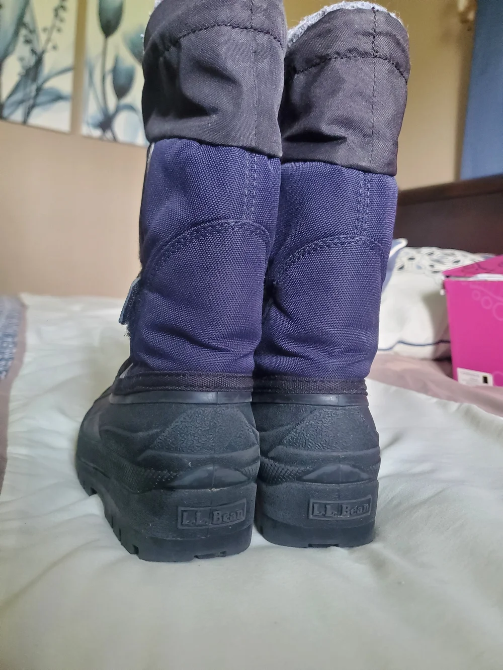 L.L. Bean Kids Black Winter Snow Boots with Gray Fleece Lining